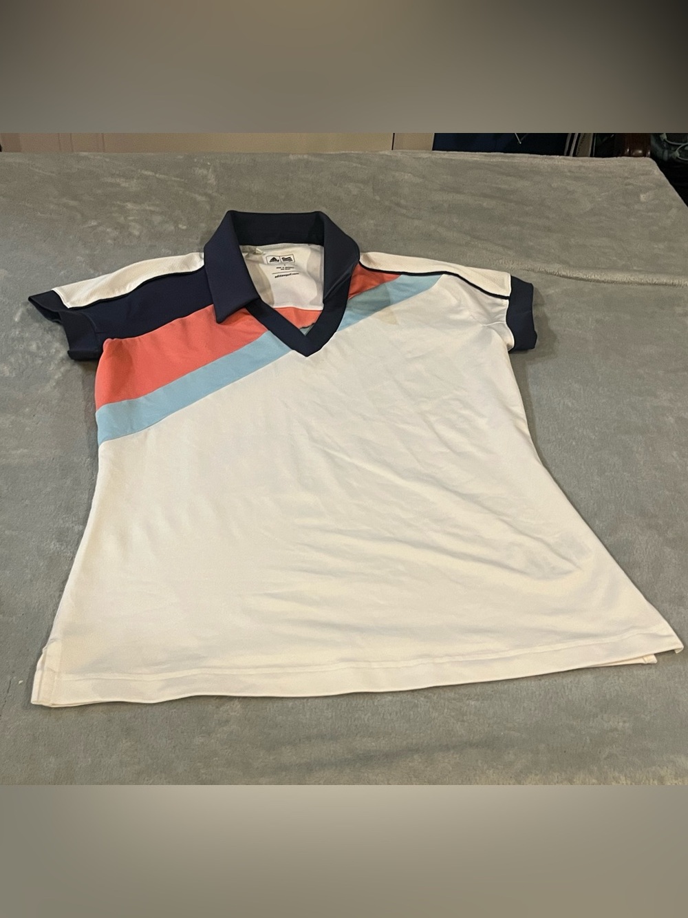 adidas Colorblock Hooded Golf shirt in Navy, Coral, Light Blue, White